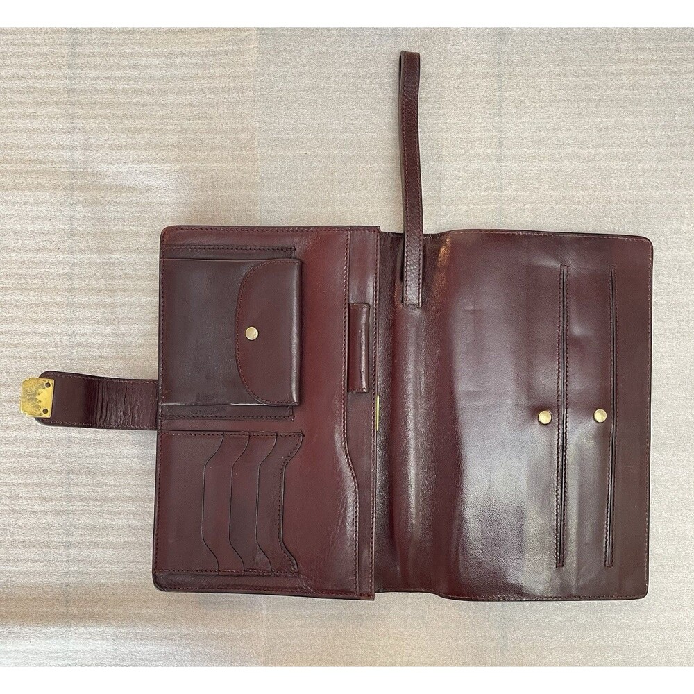 VTG Bally Burgundy Brown Leather Envelope Clutch Wristlet Organizer 1990s Italy - Picture 2 of 14